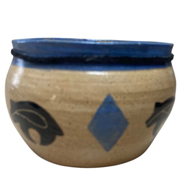 Southwestern Handmade Bear Pottery Bowl Planter with Beads & Feathers - Picture 5 of 8